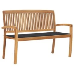 Banc De Jardin Empilable Et Coussin 128,5cm Bois De Teck Massif 14
