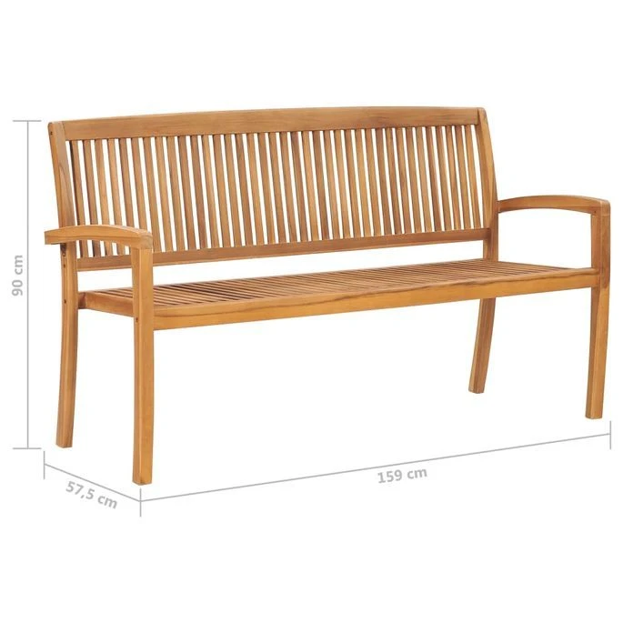 Banc De Jardin Empilable Et Coussin 159 Cm Bois De Teck Massif 12 12 Banc De Jardin Empilable Et Coussin 159 Cm Bois De Teck Massif 12 – Image 12