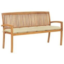 Banc De Jardin Empilable Et Coussin 159 Cm Bois De Teck Massif 8