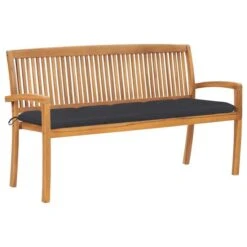 Banc De Jardin Empilable Et Coussin 159 Cm Bois De Teck Massif 22