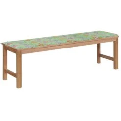 Banc De Jardin Et Coussin à Motif De Feuilles 150cm Teck Massif 2
