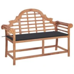 Banc De Jardin Et Coussin Anthracite 120 Cm Bois De Teck Massif