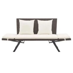 Banc De Jardin Polyester Blanc Et Résine Tressée Marron Risto -Esprit Plein Air banc de jardin polyester blanc et resine tressee marron risto 3666722558686 385640