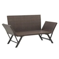 Banc De Jardin Polyester Blanc Et Résine Tressée Marron Risto -Esprit Plein Air banc de jardin polyester blanc et resine tressee marron risto 3666722558686 385641