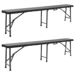 Bancs De Jardin Pliables 2 Pcs 180 Cm PEHD Noir 2