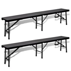 Bancs De Jardin Pliables 2 Pcs 180 Cm PEHD Noir