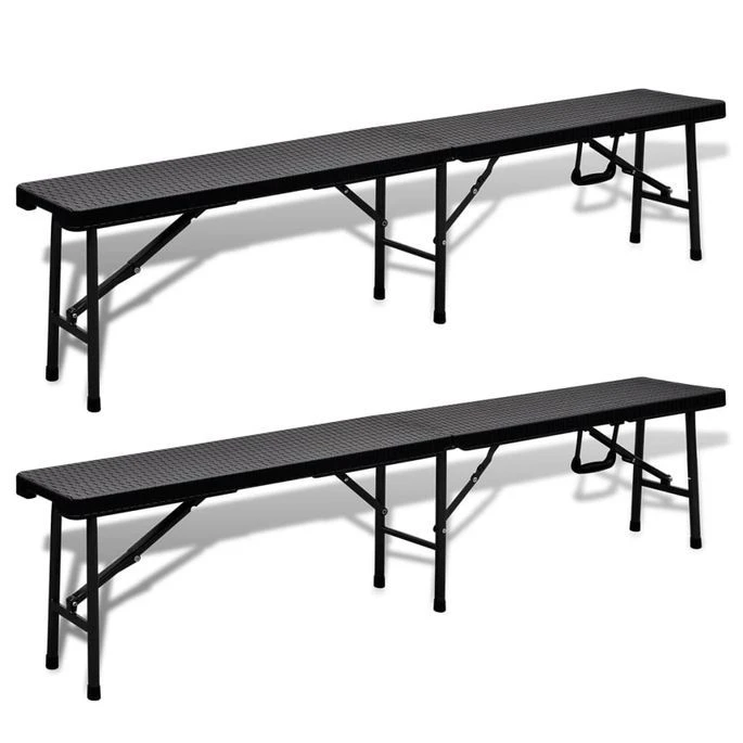Bancs De Jardin Pliables 2 Pcs 180 Cm PEHD Noir 1 Bancs De Jardin Pliables 2 Pcs 180 Cm PEHD Noir