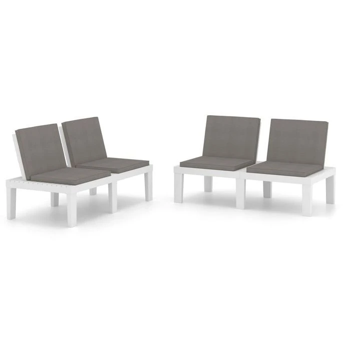 Bancs De Salon De Jardin Avec Coussins 2 Pcs Plastique Blanc 2 Bancs De Salon De Jardin Avec Coussins 2 Pcs Plastique Blanc – Image 2