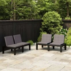 Bancs De Salon De Jardin Avec Coussins 2 Pcs Plastique Gris