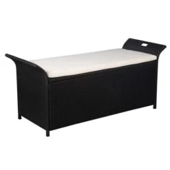 Banquette Coffre De Jardin Résine Tressée Noire Toplu