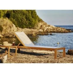 BOCARNEA Chaise Longue LEVATA En Acacia Et Textilene - Gris Perle