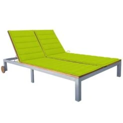 Chaise Longue 2 Places Avec Coussin Acacia Solide Et Acier 4