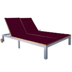 Chaise Longue 2 Places Avec Coussin Acacia Solide Et Acier 11
