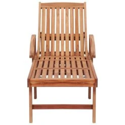 Chaise Longue Avec Coussin à Carreaux Gris Bois De Teck Solide -Esprit Plein Air chaise longue avec coussin a carreaux gris bois de teck solide 3666722930871 831625