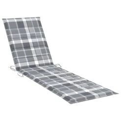 Chaise Longue Avec Coussin à Carreaux Gris Bois De Teck Solide -Esprit Plein Air chaise longue avec coussin a carreaux gris bois de teck solide 3666722930871 831631