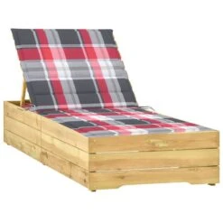 Chaise Longue Avec Coussin Carreaux Rouge Bois De Pin Imprégné 2