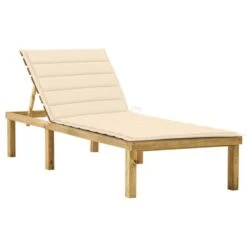 Chaise Longue Avec Coussin Crème Bois De Pin Imprégné 3