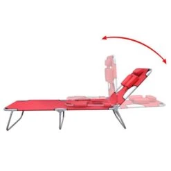 Chaise Longue Avec Coussin De Tête Acier Enduit De Poudre Rouge -Esprit Plein Air chaise longue avec coussin de tete acier enduit de poudre rouge 3666722331463 973686
