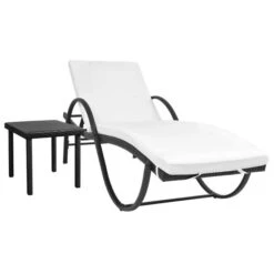 Chaise Longue Avec Coussin Et Table Résine Tressée Noir