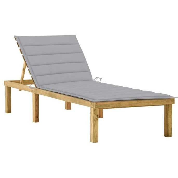 Chaise Longue Avec Coussin Gris Bois De Pin Imprégné 1 Chaise Longue Avec Coussin Gris Bois De Pin Imprégné