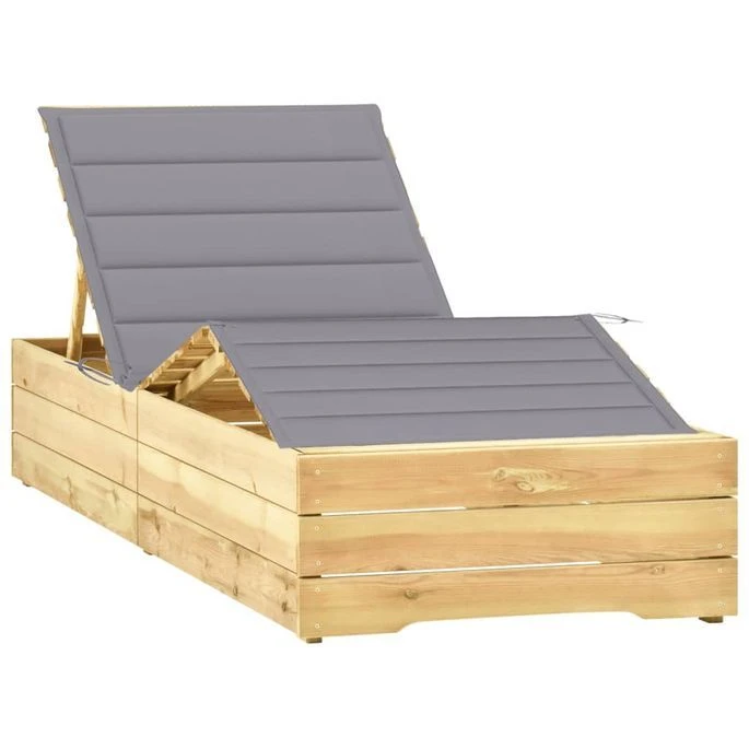 Chaise Longue Avec Coussin Gris Bois De Pin Imprégné 2 1 Chaise Longue Avec Coussin Gris Bois De Pin Imprégné 2