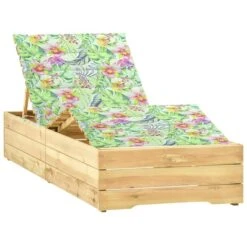 Chaise Longue Avec Coussin Motif Feuilles Bois De Pin Imprégné