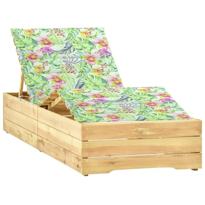Chaise Longue Avec Coussin Motif Feuilles Bois De Pin Imprégné 1 Chaise Longue Avec Coussin Motif Feuilles Bois De Pin Imprégné