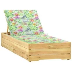 Chaise Longue Avec Coussin Motif Feuilles Bois De Pin Imprégné 3