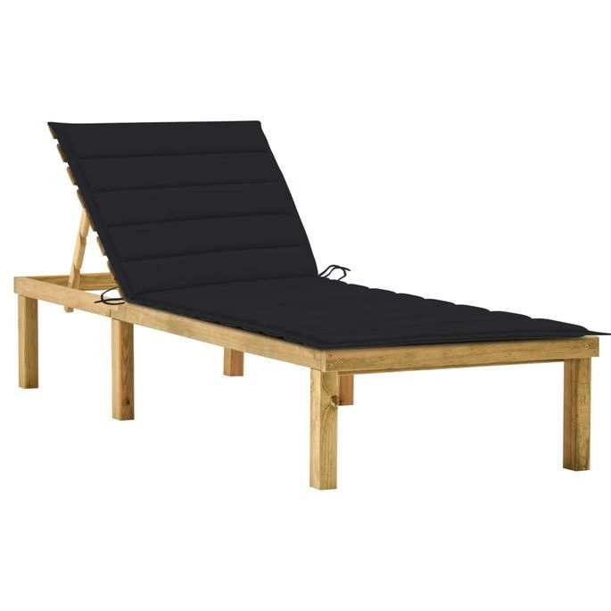 Chaise Longue Avec Coussin Noir Bois De Pin Imprégné 4 1 Chaise Longue Avec Coussin Noir Bois De Pin Imprégné 4