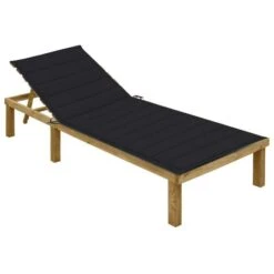 Chaise Longue Avec Coussin Noir Bois De Pin Imprégné 2