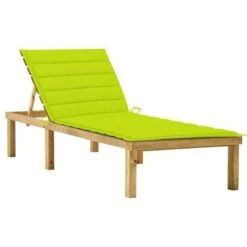 Chaise Longue Avec Coussin Vert Vif Bois De Pin Imprégné