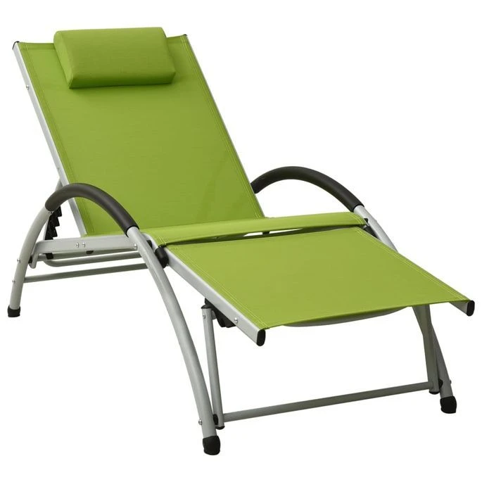 Chaise Longue Avec Oreiller Textilène Vert 1 Chaise Longue Avec Oreiller Textilène Vert