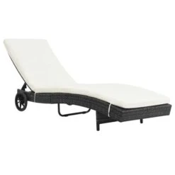 Chaise Longue Avec Roues Et Coussin Résine Tressée Noir