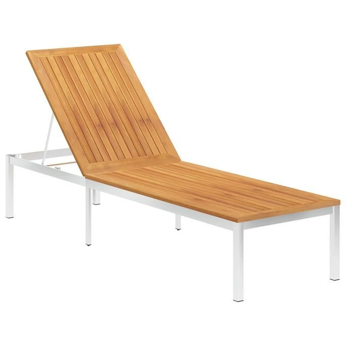 Chaise Longue Bois D'acacia Solide Et Acier Inoxydable 1 Chaise Longue Bois D'acacia Solide Et Acier Inoxydable