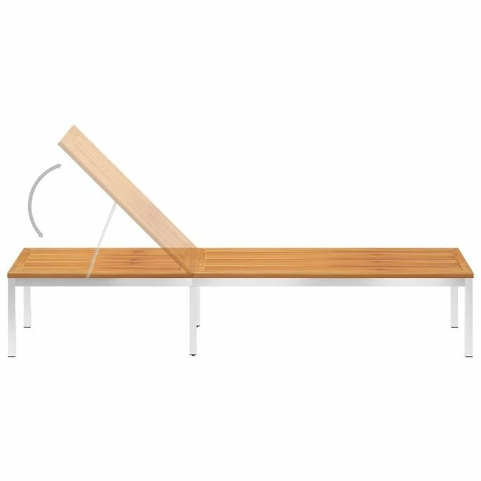 Chaise Longue Bois D'acacia Solide Et Acier Inoxydable 5 Chaise Longue Bois D'acacia Solide Et Acier Inoxydable – Image 5
