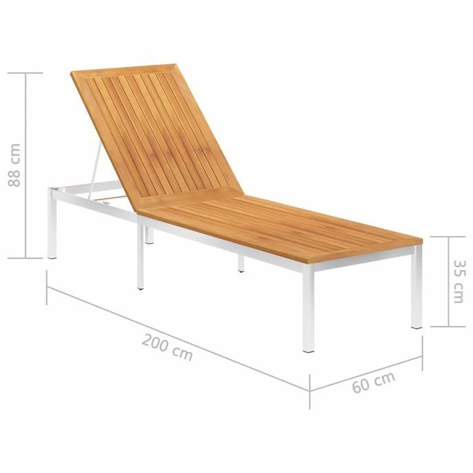 Chaise Longue Bois D'acacia Solide Et Acier Inoxydable 8 Chaise Longue Bois D'acacia Solide Et Acier Inoxydable – Image 8