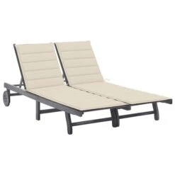 Chaise Longue De Jardin 2 Places Avec Coussin Gris Acacia 7
