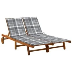 Chaise Longue De Jardin 2 Places Avec Coussins Acacia Solide 15