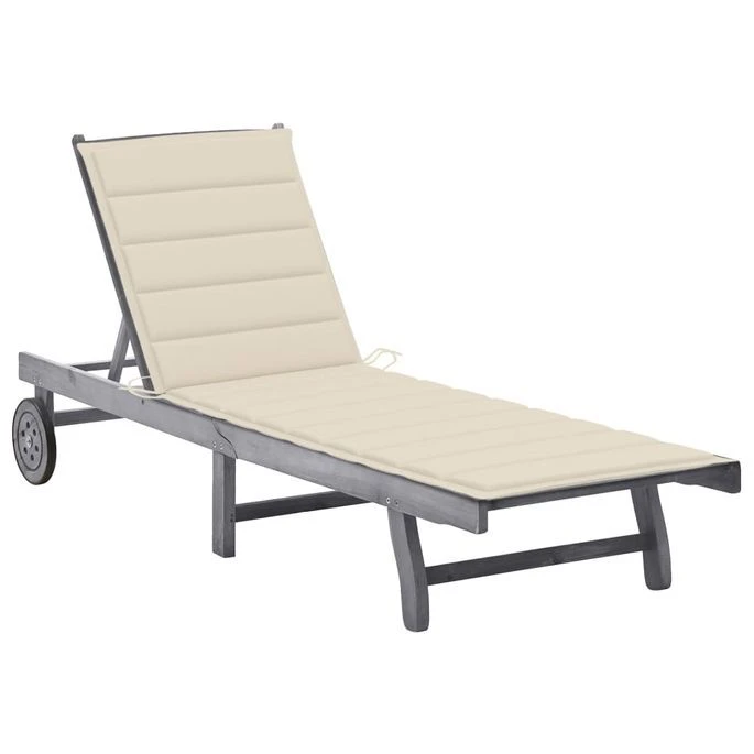 Chaise Longue De Jardin Avec Coussin Gris Bois D'acacia Solide 1 Chaise Longue De Jardin Avec Coussin Gris Bois D'acacia Solide
