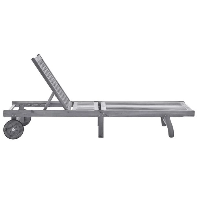 Chaise Longue De Jardin Avec Coussin Gris Bois D'acacia Solide 2 Chaise Longue De Jardin Avec Coussin Gris Bois D'acacia Solide – Image 2