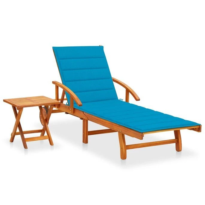 Chaise Longue De Jardin Avec Table Et Coussin Bois D'acacia 27 1 Chaise Longue De Jardin Avec Table Et Coussin Bois D'acacia 27