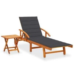 Chaise Longue De Jardin Avec Table Et Coussin Bois D'acacia 24