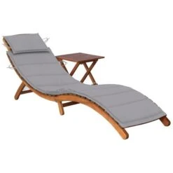 Chaise Longue De Jardin Avec Table Et Coussin Bois D'acacia 17