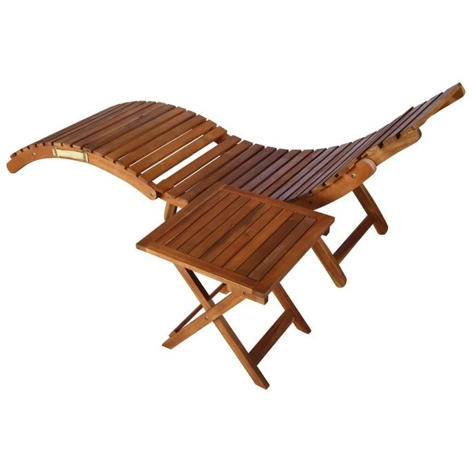 Chaise Longue De Jardin Avec Table Et Coussin Bois D'acacia 22 2 Chaise Longue De Jardin Avec Table Et Coussin Bois D'acacia 22 – Image 2