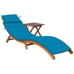 Chaise Longue De Jardin Avec Table Et Coussin Bois D'acacia 2