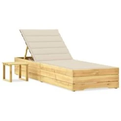 Chaise Longue De Jardin Avec Table Et Coussin Pin Imprégné 23