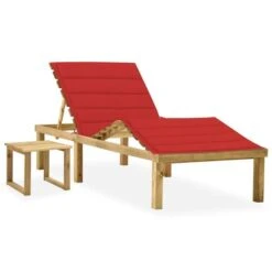 Chaise Longue De Jardin Avec Table Et Coussin Pin Imprégné 54