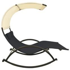 Chaise Longue Double Avec Auvent Textilène Noir Et Crème -Esprit Plein Air chaise longue double avec auvent textilene noir et creme 3666722363167 936838