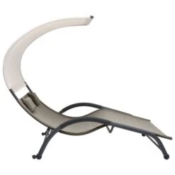 Chaise Longue Double Avec Auvent Textilène Taupe -Esprit Plein Air chaise longue double avec auvent textilene taupe 3666722363181 936824