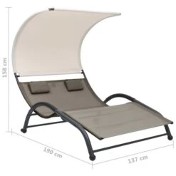 Chaise Longue Double Avec Auvent Textilène Taupe -Esprit Plein Air chaise longue double avec auvent textilene taupe 3666722363181 936828